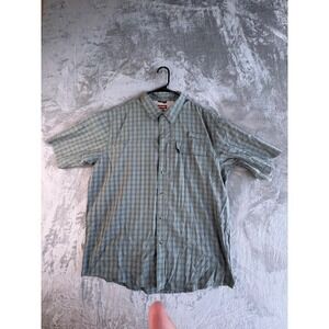 NWT Wrangler Button Down Shirt Mens Large Green Plaid Vented Short Sleeve